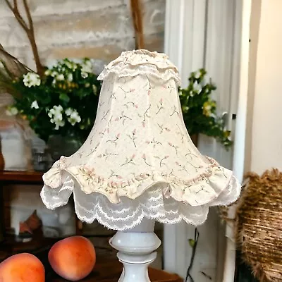 Vintage Lamp Shade Cottagecore Ditsy Floral Pink Cream Scalloped Lace 29cmT  VGC • £29.99