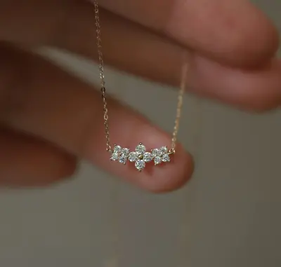 Titanium Gold 3 Flower Lucky Clover Pave Cubic Zirconia Pendant Chain Necklace • $10.99
