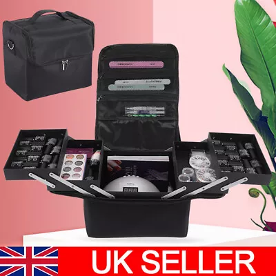 Extra Large Beauty Make Up Nail Tech Cosmetic Box Artist Vanity Case Storage Bag • £13.49