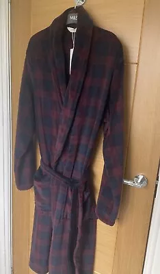 Men’s M&S Burgundy Checked Soft Fleece Dressing GownBNWT • £17.99