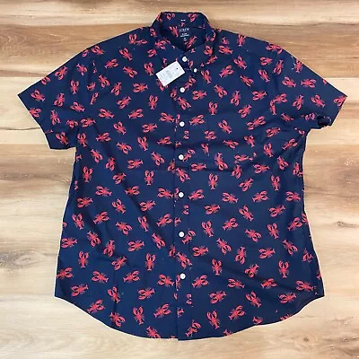 J Crew Shirt Mens XL Slim Fit Blue Lobster Print Button Down Short Sleeve $59.50 • $29.99