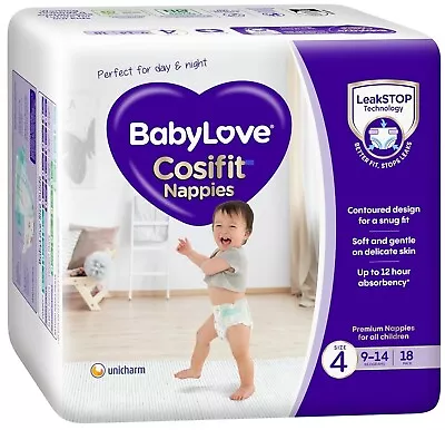 BabyLove Cosifit Nappies Size 4 (9-14kg) | 72 Pieces (4 X 18 Pack) • $42.75