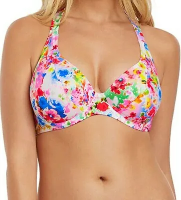 Freya Bikini Top Endless Summer Size 30DD Confetti White Banded Halter Neck 2966 • £8.89