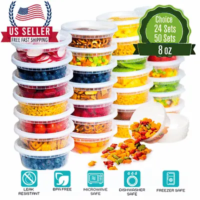 8oz-50 Sets Deli Plastic Food Storage Containers With Airtight Lids • $20.90