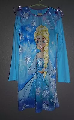 DISNEY FROZEN ELSA LONG SLEEVE Blue 100% Polyester NIGHTGOWN SZ 8  EUC! • $9.95