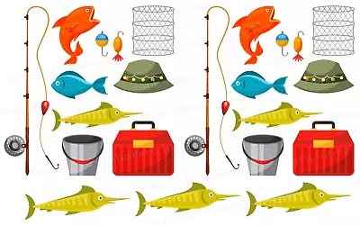 Fish Fishing Cake Topper Party Decoration Edible Birthday Celebration Stand Up • £6.49