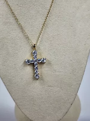 Diamonique 100-Facet Cubic Zirconia Large Cross Pendant W/ Chain 14K Plated • $38.95