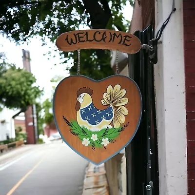 Welcome Sign For Door Or Porch Vintage By Interpur Heart Shaped With Chicken • $9.99