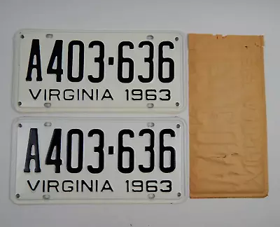 1963 Virginia License Plates Matching Pair - NEW OLD STOCK - Never Used • $74.95