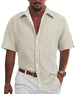 Mens Casual Lightweight Striped Short Sleeve Shirt Button Down Cotton (XXL) • $19.99