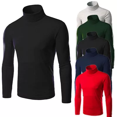 Mens Roll Turtle Polo Neck Shirt Long Sleeve Jumper Pullover Sweater Casual Top☆ • £16.55