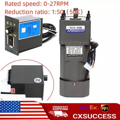 90W 1:50 AC Gear Motor Variable Speed Reducer Gearbox Speed Controller 0-27RPM • $94.05