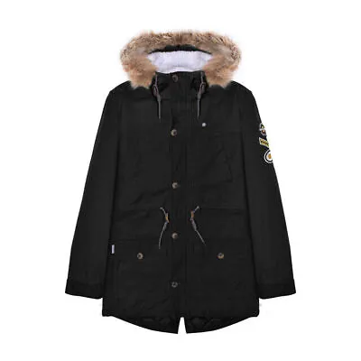 Lambretta Mens Mod Sherpa Lined Fishtail Black Parka Jacket • £78.26