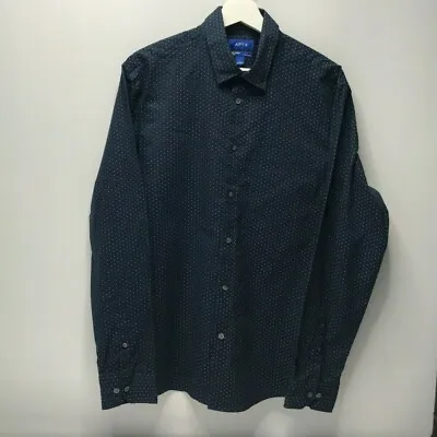 APT.9 Mens Shirt Size Large L Blue Polka Dot Long Sleeve Button Up Premium Flex • £10.97