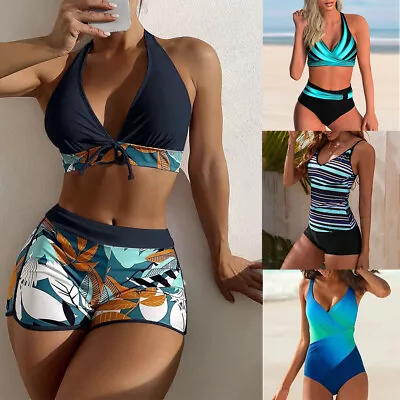 Women Ladies Tankini Set With Boy Shorts Padded Swimsuit Bathing Swim Costume • £10.69