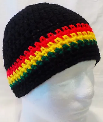 REGGAE RASTA JAMAICAN BLACK Beanie Skull Hat Handmade NEW Crochet Adults/teens  • $3.99