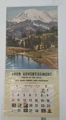 Vintage 1954 Hunting Fishing Calendar Mount Rainer Mountain And River Scene. • $18.95