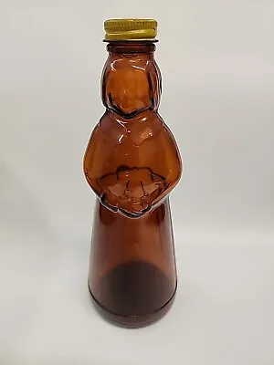 Vintage 8.5'' MRS BUTTERWORTH'S Syrup Amber Glass Bottle METAL CAP  • $8.99