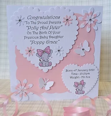 Personalised Handmade New Baby Girl Card  Free P&p • £5.30