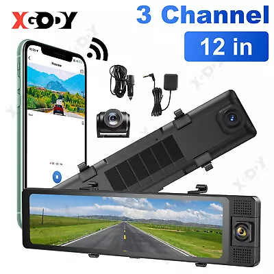 XGODY Three Lens Dash Cam 4K Front And Rear Dash Camera WiFi GPS With Inside DVR • $160