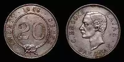 SARAWAK 1913 Twenty 20 Cents - Charles Brooke Rajah Silver Coin - KM# 10 • $49.99