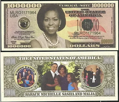 1st Lady Michelle Obama Million Dollar Bill Funny Money Novelty Note+FREE SLEEVE • $1.69