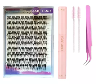 Cluster Lash Extensions Individual Eyelash D & C Curl Natural New Eyelash Kit • £9.99