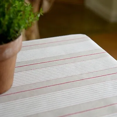  French Ticking Machine Washable Oilcloth Vintage Red Striped Linen Table Cloth • £9.50