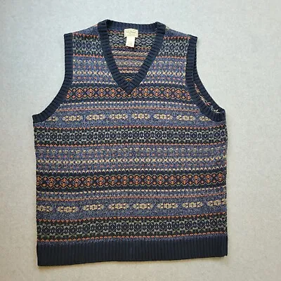 $23.80 • Buy LL Bean Sweater Vest Mens Large V-Neck Sweater Fair Isle Vest Grandpa Cotton