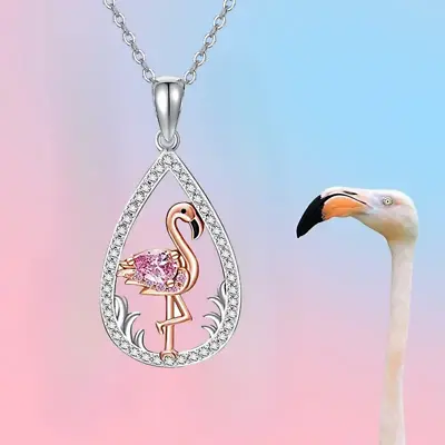 Cute Pink Flamingo Water Drop Pendant Necklace For Women Girls Holiday Gift New • $9.98