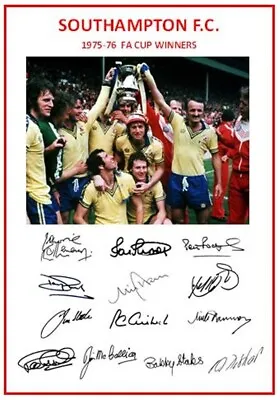 190. 1975-76 Southampton Signed Team Sheet FA Cup Winners PRINTED AUTOGRAPHS A4 • £6