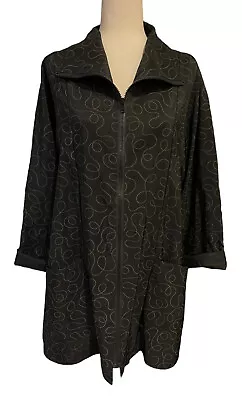 Maralyce Ferree Art To Wear Black  Gray Pattern Vented Raincoat Pocket Womens S • $67.99