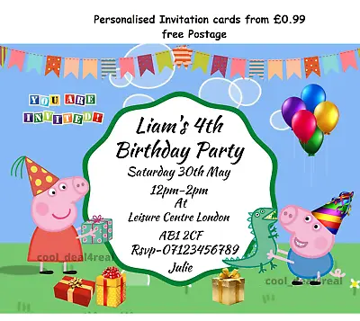Peppa & George Pig Personalised Birthday Invitation Card Free Postage • £5.99