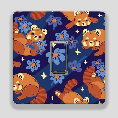 Red Panda Floral Pattern UK Light Switch Vinyl Sticker Decal • £2.99