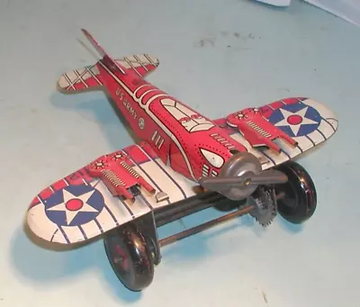 1950's Marx Tin U.S. Army 712 Single Prop Airplane Red White & Blu • $60