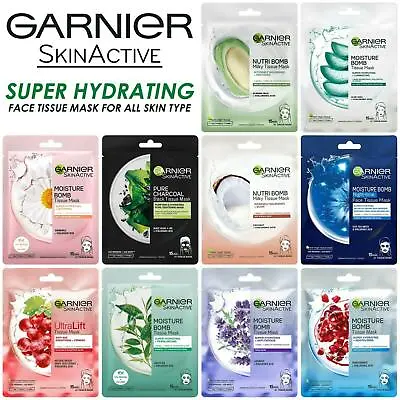 £7.75 • Buy 5X Garnier Face Mask Skin Care Active Moisture Bomb Super Hydrating Sheet Tissue