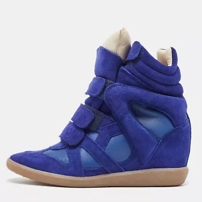 Isabel Marant Blue Suede And Leather Bekett Wedge Sneakers Size 38 • $456.75