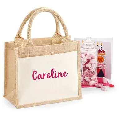 Personalised Mini Jute BagGift BagAny NameCanvas Tote BagTeacher Gift Bag • £9.99