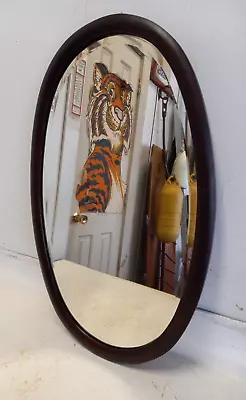 Antique Lovely Beveled Glass Oval Mirror Classic Wood Frame 20  By 32  • $89
