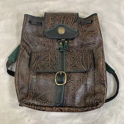 Vintage 90s Embossed Leather Handcrafted Handmade Backpack Western Floral Jill K • $145.87