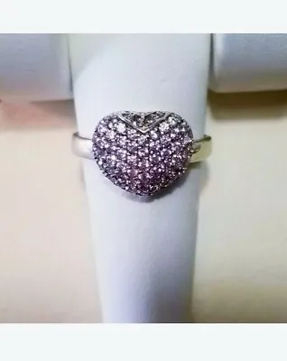 JTV Sterling Silver Charles Winston CWE Pink Pave Heart Ring 8.75 • $85