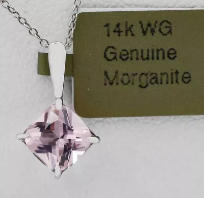 GENUINE 1.08 Cts MORGANITE PENDANT 14k WHITE GOLD - Free Certificate Appraisal • $0.99