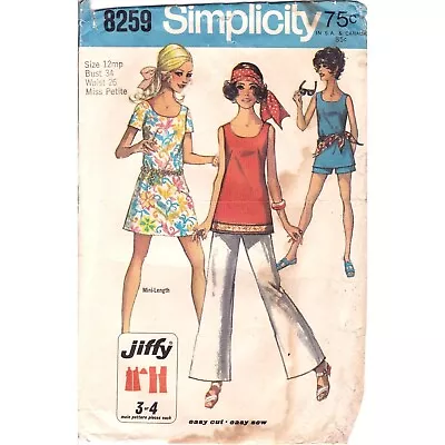 Vintage Sewing PATTERN Simplicity 8259 Jiffy Misses Petite 1969 Mini Dress • $6.30