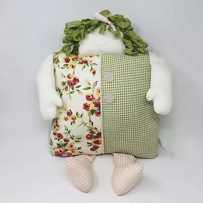 $39.99 • Buy Woof & Poof Doll Pillow Pink Green Floral Gingham Stripes Cottage Country Chic