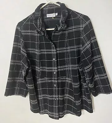 Habitat Clothes To Live In Black Button Up Shirt Grid Pattern Mock Neck Decor • $25