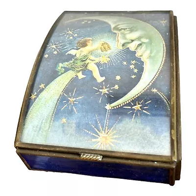 Vintage Via Vermont Ltd. Music Box Handcrafted Cherub Moon Glass Brass • $25