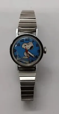 Vintage Snoopy Peanut Watch Mechanical Blue Face Silver Tone Strap Needs Battery • $85.64