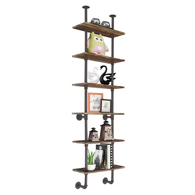 6-Shelf Rustic Pipe Shelving Unit Vintage Industrial Pipe Wall Shelf Brown • $99.99