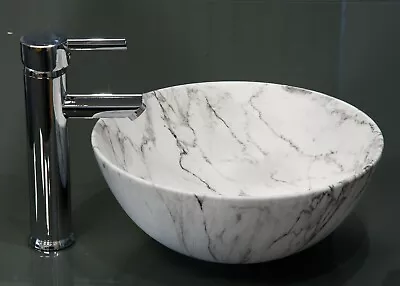 Marble Round Sink Basin Ceramic Marble Effect Stylish Surface Mounted Modern • £44.99