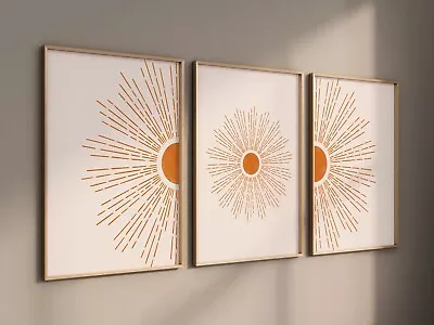 3 Piece Canvas Wall Art Sun With Rays Prints Mid Century Modern Home Artwork • $24.99